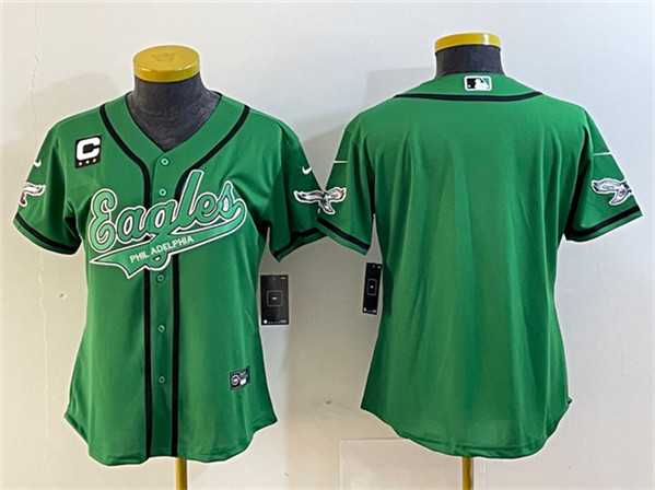 Womens Philadelphia Eagles Blank Green With 3-Star C Patch Cool Base Stitched Baseball Jersey(Run Small)